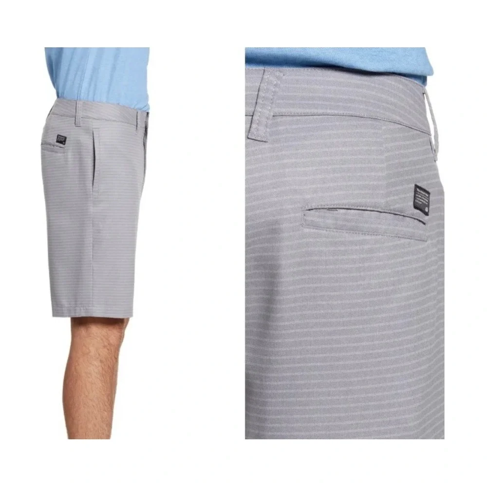 TravisMathew Beck Mens Grey White Striped Golf Shorts Size 38 Performance EUC‎